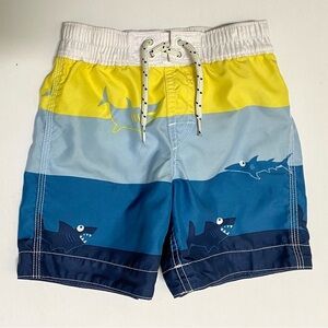 GAP Kids Baby Shark Print Lined Swim Shorts - Yellow and Blue 3T